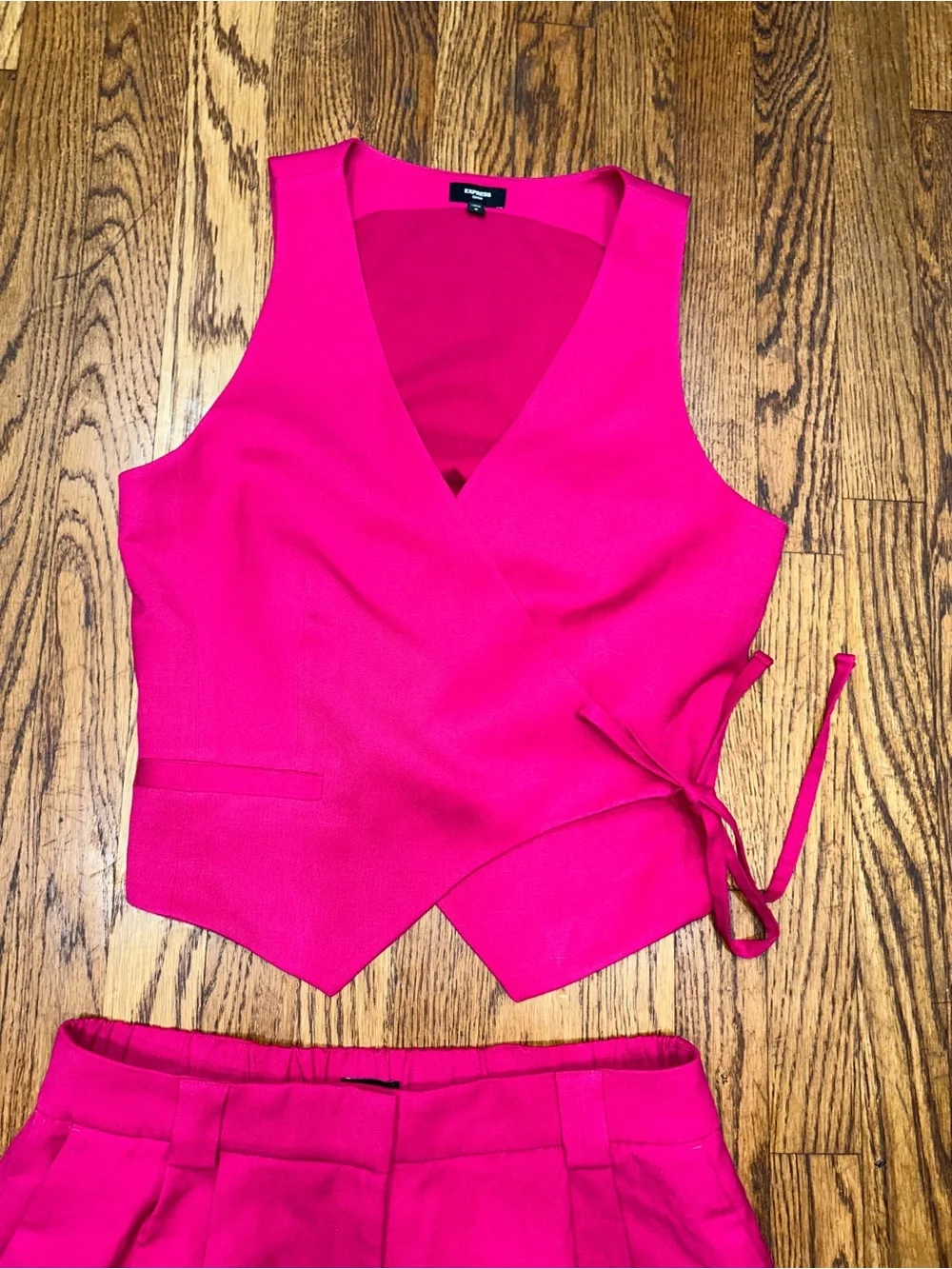 Express Fuchsia Tailored Vest (Size Medium) & High-Waist Shorts (Size 10) Set
